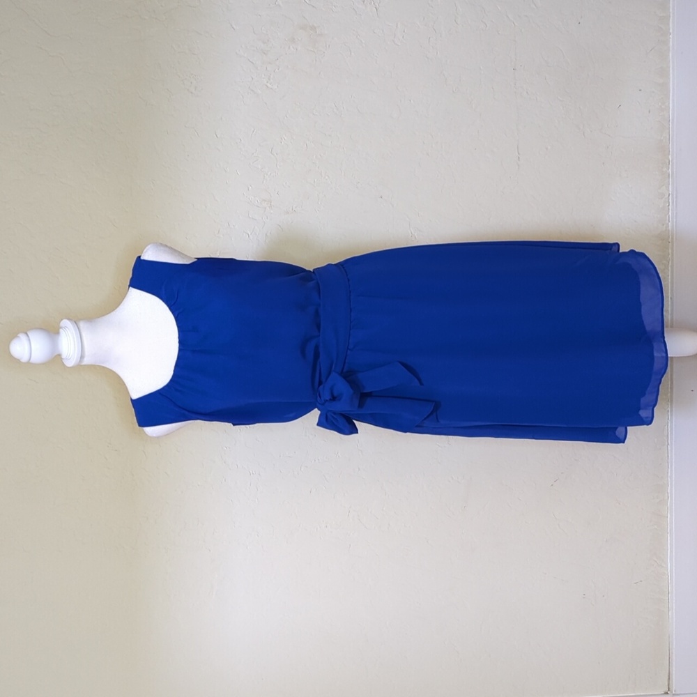 BR Factory Cobalt Blue Abby Tie Belt Chiffon Sleeveless Midi Dress Size 4 - Picture 2 of 9